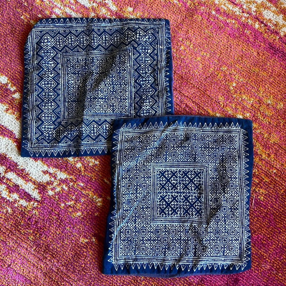Vintage Thai Indigo Dyed Throw Pillow Cases